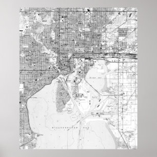 Póster Vintage Map of Tampa Florida (1944) BW