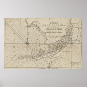Póster Vintage Map of The Florida Keys (1771)