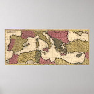 Póster Vintage Map of The Mediterranean (1695)
