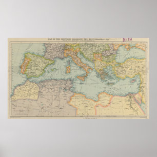 Poster Vintage Map of The Mediterranean Sea (1912)