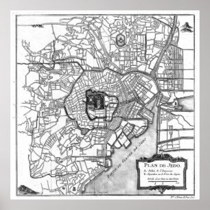 Poster Vintage Map of Tokyo Japan (1752) BW