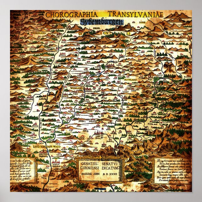 Poster Vintage Map of Transylvania (Frente)