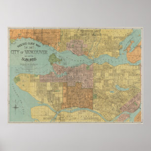 Poster Vintage Map of Vancouver Canada (1920)