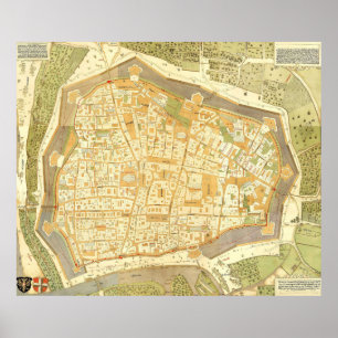 Póster Vintage Map of Vienna Austria (1547)