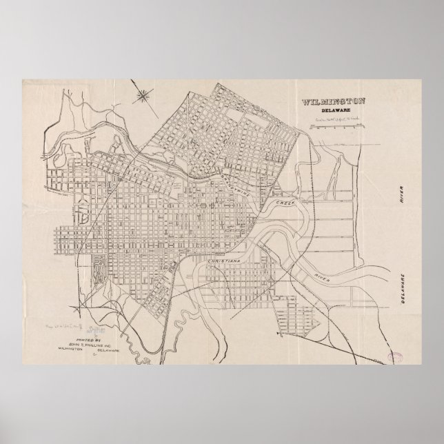 Poster Vintage Map of Wilmington Delaware (1921) (Frente)