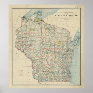 Póster Vintage Map of Wisconsin (1895)