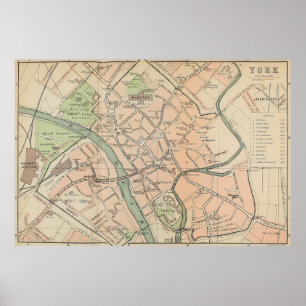 Poster Vintage Map of York England (1890)
