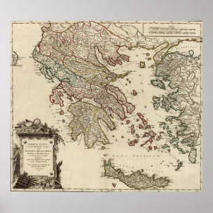 Póster Vintage - Mapa Antiquado de Grécia Antiga Graecia
