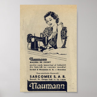 Póster Vintage máquina de costura de 1940, romano, NAUMAN
