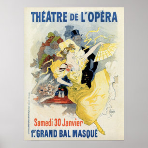 Póster vintage mascarada no teatro de ópera