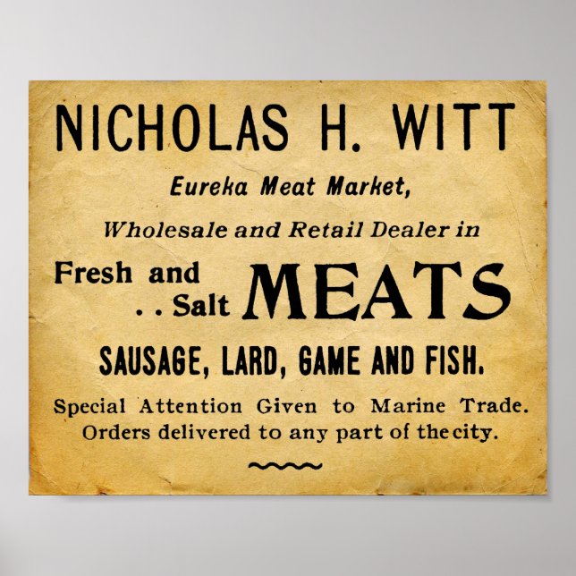 Poster Vintage Meat Market Butcher Sinal de Compro (Frente)