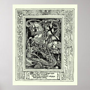 Poster Vintage Medieval Knight Slays Dragon, por W. Crane