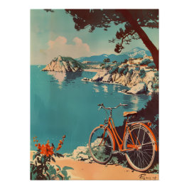 Póster Vintage Mediterranean Coast with Orange Bicycle