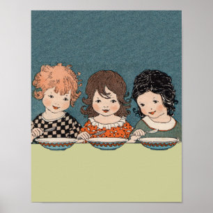 Poster Vintage Meninas Comendo Sopa Três Irmãs