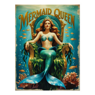 Póster Vintage Mermaid Queen Poster Eterno Ocean Art