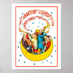 Poster Vintage Merry Christmas Happy New Year in the Moon