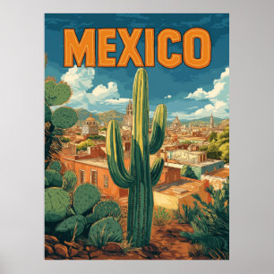Poster Vintage Mexico Cactus Viagem