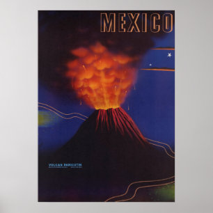 Póster Vintage Mexico Viagem Paricutin Volcano