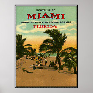 Poster Vintage Miami Beach, Florida, EUA -