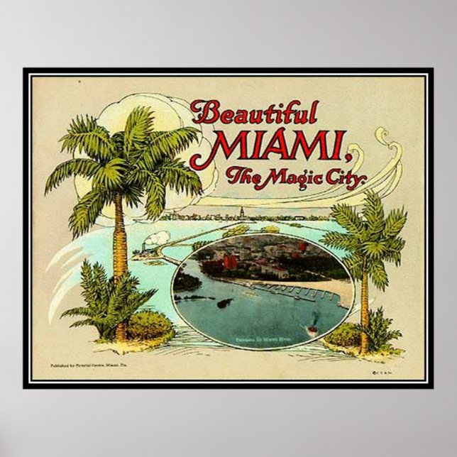 Póster Vintage Miami, Flórida, EUA - (Frente)
