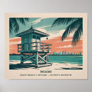 Poster Vintage Miami Florida South Beach Skyline Viagem