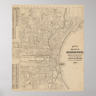 Poster Vintage Milwaukee, Mapa de Wisconsin