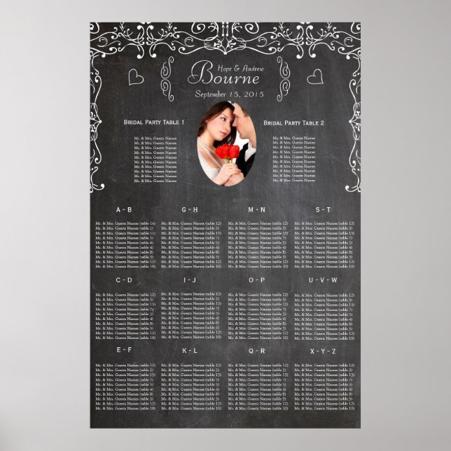 Poster Vintage Modern Chalkboard Photo Seating Chart (Frente)
