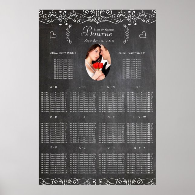 Poster Vintage Modern Chalkboard Photo Seating Chart (Frente)