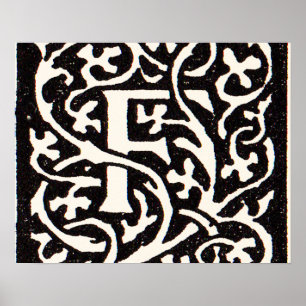 Póster Vintage Monograma F Art Nouveau - Letra