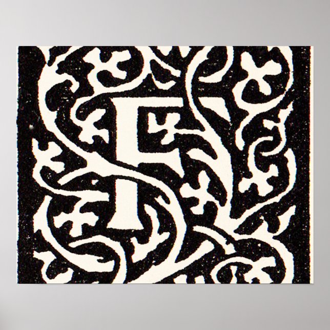 Póster Vintage Monograma F Art Nouveau - Letra (Frente)