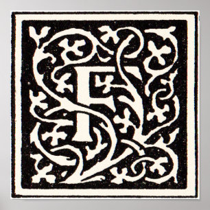 Póster Vintage Monograma F Art Nouveau - Letra