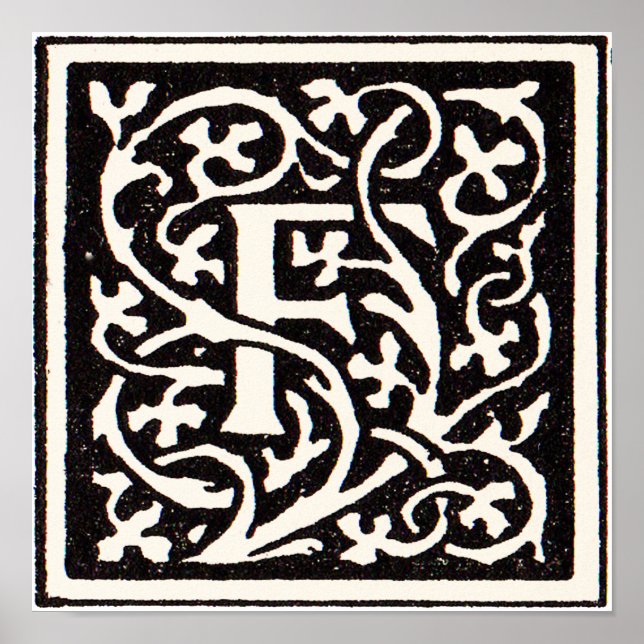 Póster Vintage Monograma F Art Nouveau - Letra (Frente)