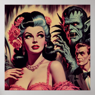 Poster Vintage Monster Horror Girl