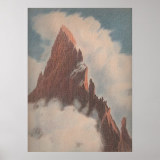 Poster Vintage, montanha view, nuvens paisagísticas, neve