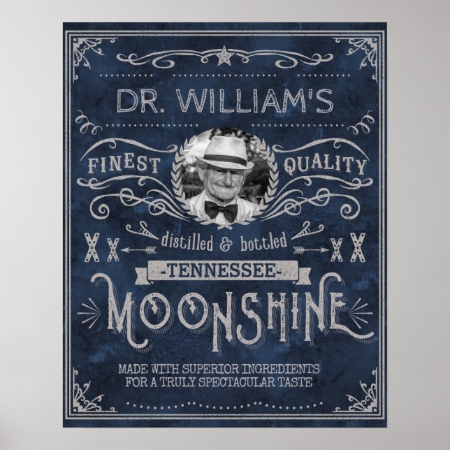 Póster Vintage Moonshine Hillbilly Medicine Custom Blue (Frente)