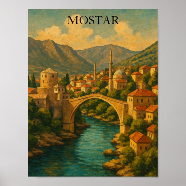Poster Vintage Mostar Bridge Viagem (Frente)