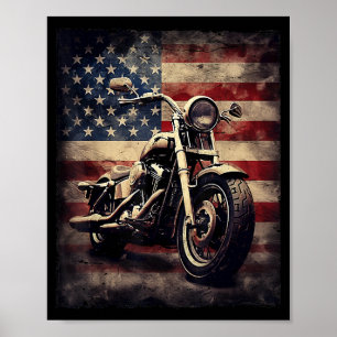 Poster Vintage Motorcycle USA Flag Retro Biker American