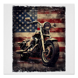 Póster Vintage Motorcycle USA Flag Retro Biker American