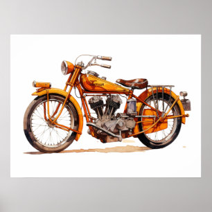 Poster Vintage Motorcycle Watercolor Art