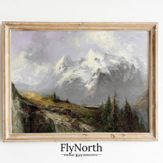 Poster Vintage Mountain Landscape Painting Rustic Muted