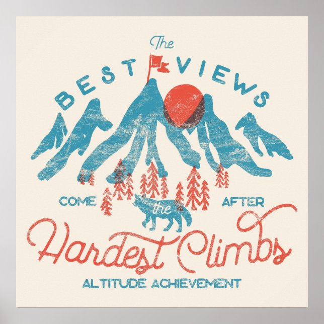 Poster Vintage Mountain Wolf Subindo Ao Exterior (Frente)