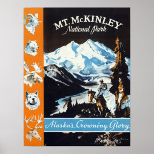 Poster Vintage Mt. McKinley Alaska - Viagem de Glória Cr