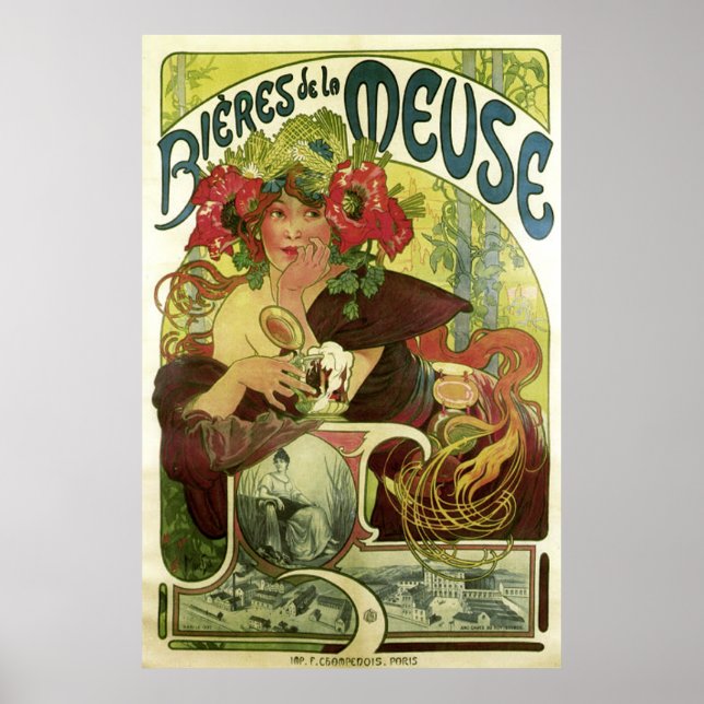Póster Vintage Mucha Beer Advertisement (Frente)