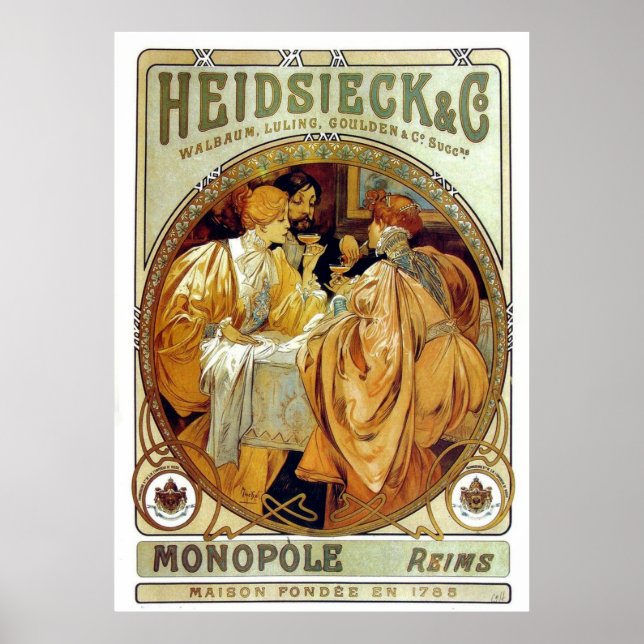 Póster Vintage Mucha Heidsieck & Co. (Frente)