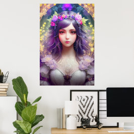 Poster Vintage Mucha Style Linda Retrato de Mulher