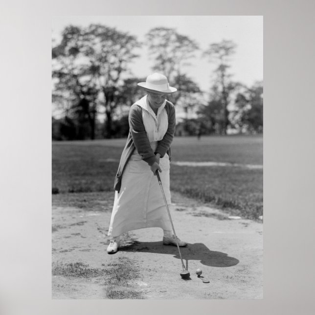 Póster Vintage Mulher Golfing, 1910 (Frente)