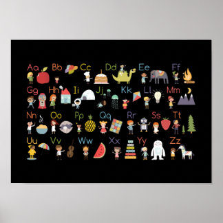 Poster Vintage Multicultural em torno do alfabeto mundial