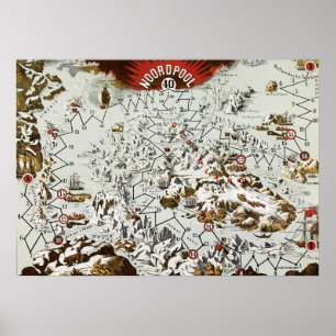 Poster Vintage - Mundo Antigo de Mapa Antiquado do Polo N