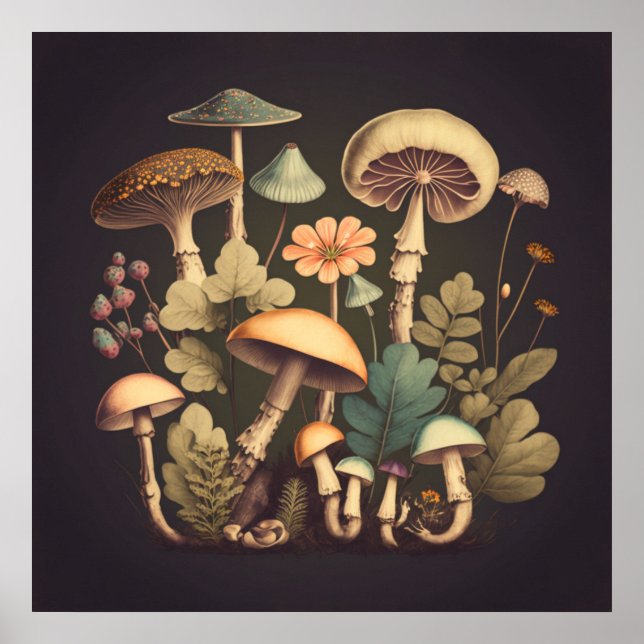 Poster Vintage Mushroom Digital Art 3 (Frente)
