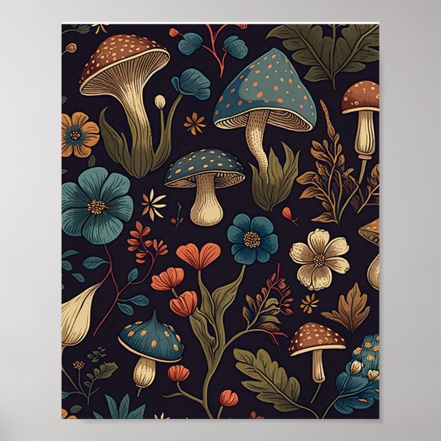 Poster Vintage Mushroom Flower Design Art (Frente)